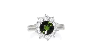 C. 1990 Vintage 1.18 Carat Green Tourmaline and .80 ct. t.w. Diamond Ring in Platinum