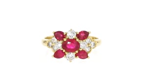 C. 1990 Vintage 1.48 ct. t.w. Ruby and .50 ct. t.w. Diamond Ring in 18kt Yellow Gold