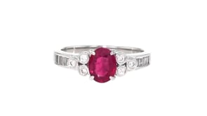 C. 1980 Vintage .93 Carat Ruby Ring with .22 ct. t.w. Diamonds in Platinum