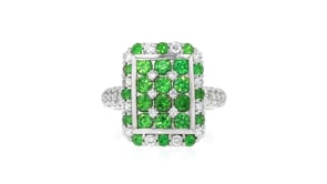 C. 1990 Vintage 1.36 ct. t.w. Tsavorite and .56 ct. t.w. Diamond Ring in Platinum