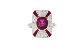 C. 1990 Vintage 2.75 Carat Rhodolite Garnet and .90 ct. t.w. Ruby Ring with .50 ct. t.w. Diamonds in 18kt White Gold