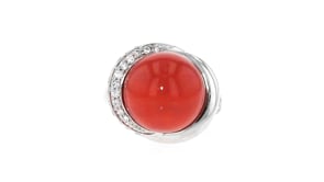 C. 1990 Vintage Coral Ring with .65 ct. t.w. Diamonds in Platinum