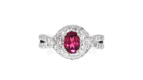 C. 1990 Vintage 1.10 Carat Rhodolite Garnet and 1.50 ct. t.w. Diamond Ring in 14kt White Gold
