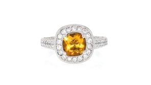 C. 1990 Vintage 1.20 Carat Citrine and 1.60 ct. t.w. Diamond Ring in 14kt White Gold