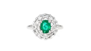C. 1990 Vintage .75 Carat Emerald and .85 ct. t.w. Diamond Ring in Platinum