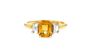 C. 1990 Vintage 1.15 Carat Citrine and .40 ct. t.w. Diamond Ring in 14kt Yellow Gold