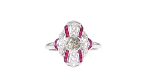 C. 2010 Vintage .60 ct. t.w. Diamond and .50 ct. t.w. Ruby Filigree Ring in 18kt White Gold