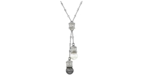 C. 2010 Vintage 9.5mm Cultured White and Black Pearl Drop Necklace with .80 ct. t.w. Diamonds in 18kt White Gold