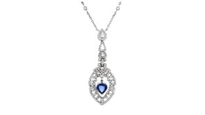 C. 2000 Vintage 1.25 Carat Sapphire Heart Necklace with 1.15 ct. t.w. Diamonds in 18kt White Gold