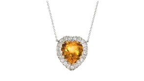 C. 1950 Vintage 10.00 Carat Citrine and 1.70 ct. t.w. Diamond Heart Necklace in 14kt Two-Tone Gold