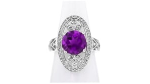 C. 2020 Vintage 3.00 Carat Amethyst Openwork Ring with .35 ct. t.w. Diamonds in 14kt White Gold