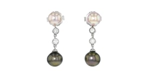 C. 1990 Vintage Black and Pink Cultured Pearl Day/Night Drop Earrings with .50 ct. t.w. Diamonds in 14kt White Gold