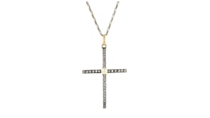 C. 1930 Vintage 4.5mm Cultured Pearl and .65 ct. t.w. Diamond Cross Pendant Necklace in Platinum and 18kt Yellow Gold