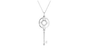 C. 1990 Vintage Tiffany Jewelry .10 ct. t.w. Diamond Atlas Key Pendant Necklace in 18kt White Gold