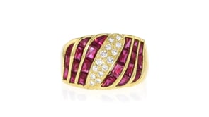 C. 1990 Vintage 2.60 ct. t.w. Ruby and .19 ct. t.w. Diamond Ring in 18kt Yellow Gold