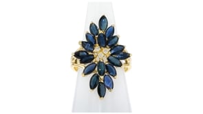 C. 1990 Vintage 4.50 ct. t.w. Sapphire Ring with Diamonds in 14kt Yellow Gold