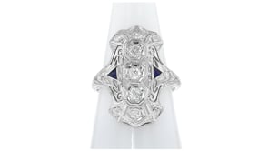C. 1920 Vintage .55 ct. t.w. Diamond Dinner Ring with .10 ct. t.w. Synthetic Sapphires in 18kt White Gold