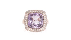 C. 1990 Vintage 7.40 Carat Amethyst and .75 ct. t.w. Diamond Ring in 14kt Rose Gold