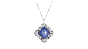 C. 1960 Vintage 3.60 Carat Star Sapphire and .90 ct. t.w. Diamond Pendant Necklace in Platinum