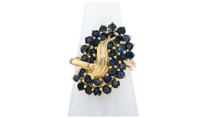 C. 1990 Vintage 2.00 ct. t.w. Sapphire Swirl Ring in 10kt Yellow Gold