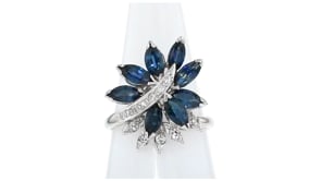 C. 1970 Vintage 2.00 ct. t.w. Sapphire and .25 ct. t.w. Diamond Ring in 14kt White Gold