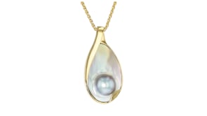 C. 1980 Vintage 43x26mm Cultured Blister Pearl Pendant Necklace in 14kt Yellow Gold