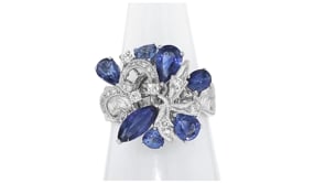 C. 1980 Vintage 3.30 ct. t.w. Sapphire and .20 ct. t.w. Diamond Cocktail Ring in 18kt White Gold