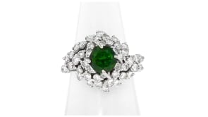 C. 1980 Vintage 1.60 Carat Chrome Diopside and 1.75 ct. t.w. Diamond Ring in 14kt White Gold