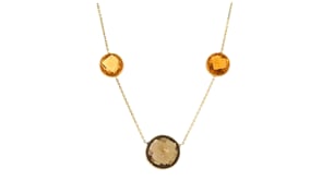 C. 1990 Vintage 30.60 ct. t.w. Smoky Quartz and 20.80 ct. t.w. Citrine Station Necklace in 14kt Yellow Gold