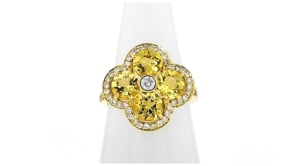 C. 1990 Vintage 3.00 ct. t.w. Beryl and .66 ct. t.w. Diamond Clover Ring in 18kt Yellow Gold