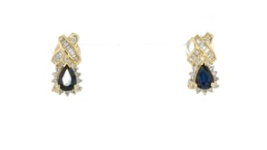 C. 1980 Vintage 1.90 ct. t.w. Sapphire and .65 ct. t.w. Diamond Drop Earrings in 14kt Yellow Gold