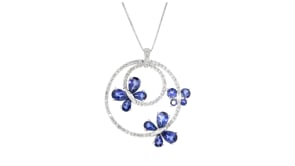 C. 1990 Vintage 2.30 ct. t.w. Iolite and .40 ct. t.w. Diamond Butterfly Circle Pendant Necklace in 14kt White Gold