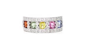 C. 1990 Vintage 1.25 ct. t.w. Multicolored Sapphire and .20 ct. t.w. Diamond Ring in 14kt White Gold