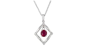 C. 1990 Vintage 1.88 Carat Ruby and .11 ct. t.w. Diamond Geometric Pendant Necklace in Platinum
