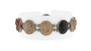 C. 1900 Vintage Lava Rock Cameo Bracelet in Silvertone