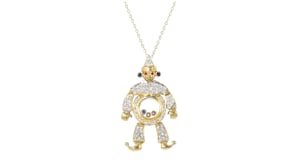 C. 1980 Vintage .65 ct. t.w. Diamond and .12 ct. t.w. Multi-Gemstone Clown Pendant Necklace in 18kt Yellow Gold