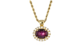 C. 1990 Vintage 4.95 Carat Star Ruby and .55 ct. t.w. Diamond Pendant Necklace in 14kt Yellow Gold