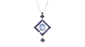 C. 1990 Vintage 4.87 Carat Star Sapphire and 3.46 ct. t.w. Sapphire Pendant Necklace in Platinum