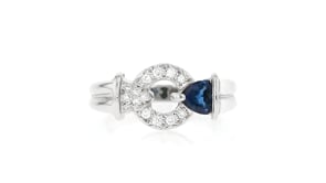 C. 1990 Vintage .50 Carat Sapphire and .18 ct. t.w. Diamond Circle Ring in Platinum