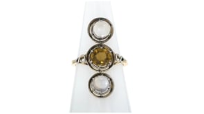 C. 1900 Vintage Moonstone and 1.45 Carat Brown Zircon Ring in Platinum and 14kt Yellow Gold