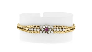 C. 1980 Vintage .60 ct. t.w. Diamond and .25 Carat Ruby Bracelet in 14kt Yellow Gold