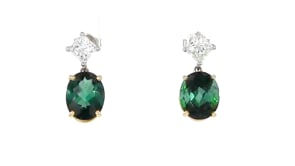 C. 1990 Vintage 4.50 ct. t.w. Green Tourmaline Drop Earrings with 1.00 ct. t.w. Diamonds in 14kt Two-Tone Gold