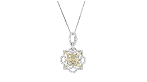 C. 2000 Vintage 1.23 ct. t.w. Yellow and White Diamond Flower Pendant Necklace in 18kt White Gold