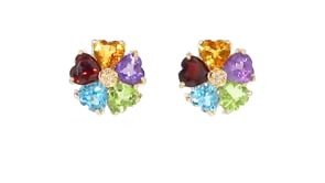 C. 1980 Vintage 9.10 ct. t.w. Multi-Gemstone Flower Earrings with Diamonds in 14kt Yellow Gold
