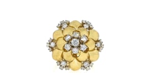 C. 1970 Vintage 1.15 ct. t.w. Diamond Flower Ring in 14kt Yellow Gold