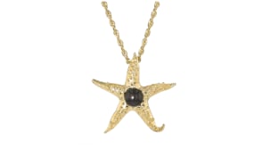 C. 1990 Vintage 8mm Cultured Black Pearl Starfish Pendant Necklace in 14kt Yellow Gold
