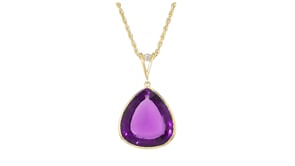 C. 1960 Vintage 24.50 Carat Amethyst Teardrop Pendant Necklace with Single Diamond in 18kt Yellow Gold
