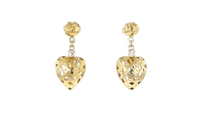 C. 1980 Vintage 14kt Yellow Gold Heart Drop Earrings with Diamonds