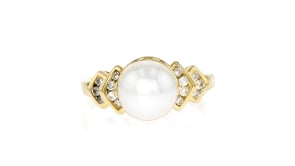 C. 1990 Vintage 9mm Cultured Pearl Ring with .14 ct. t.w. Diamonds in 14kt Yellow Gold