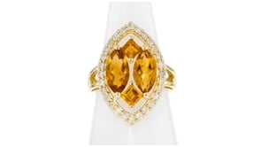 C. 1990 Vintage 2.00 ct. t.w. Citrine and .55 ct. t.w. Diamond Ring in 14kt Yellow Gold